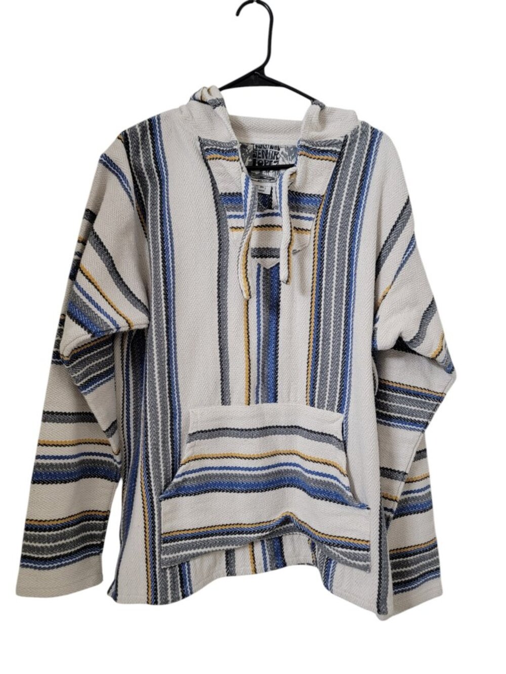 Senor Lopez Size XL Baja Hoodie, Natural Color with Blue, Gray & Yellow Stripes